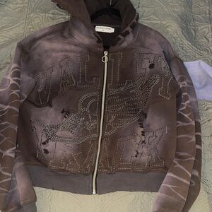 Vale Brown Embroidered Zip-Up Hoodie